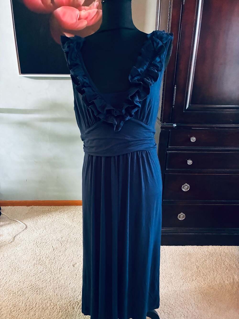 Lilly Pulitzer Navy Blue Ruffle Maxi Dress Sz L A485